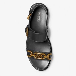 Like New Michael Kors Black Sandals with Gold Chain Accent